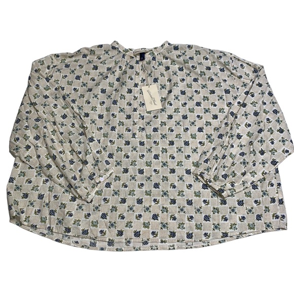 Universal Thread Womens Size XL Cream Floral Checkered Poet Blouse Half Button - Picture 5 of 11